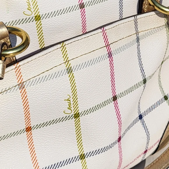 Coach Peyton Tattersall Plaid Satchel F19177 Shoulder Bag Purse - Picture 9 of 14